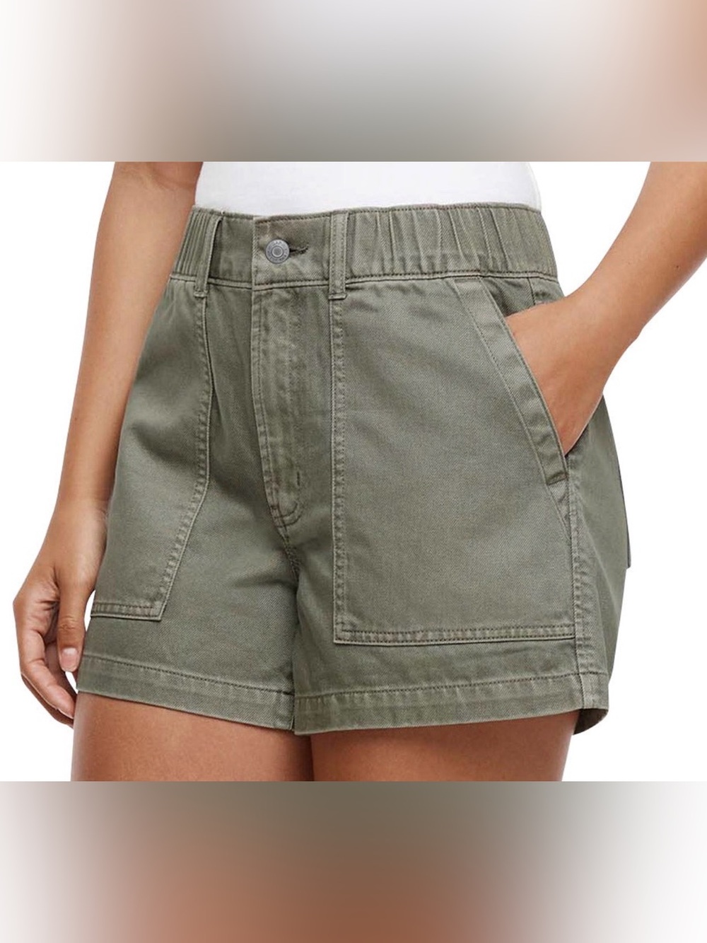GAP Olive Green Elastic Waist Twill Shorts Womens L NWT